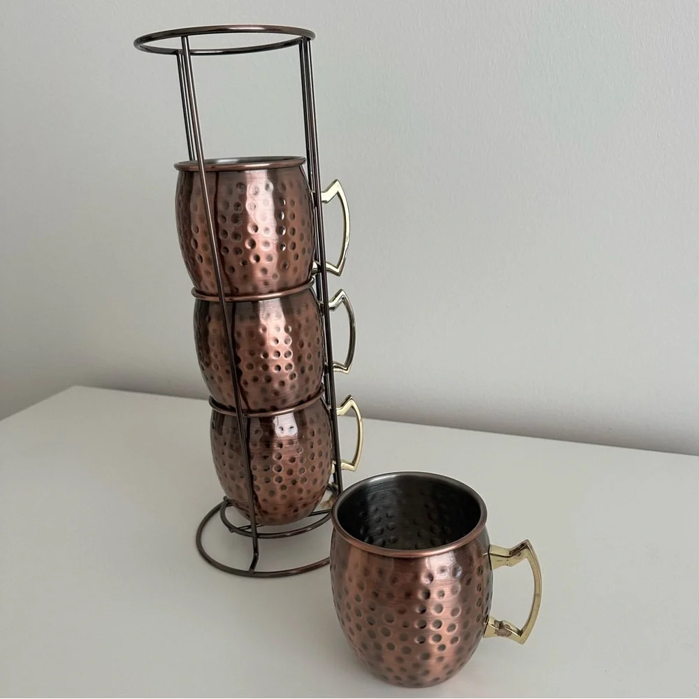 Moscow Mule Copper Cup Set of 4 with Stand - Picture 3 of 7